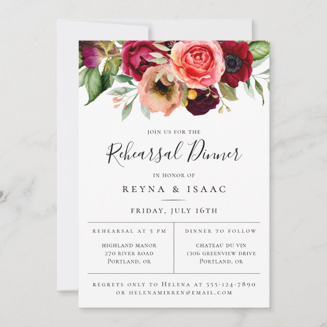 Bohemian Blooms Rehearsal Dinner Meddelande (Framsida)