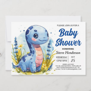 Bohemian Blue Anpassningsbar Dinosaur Boy Shower Inbjudningar