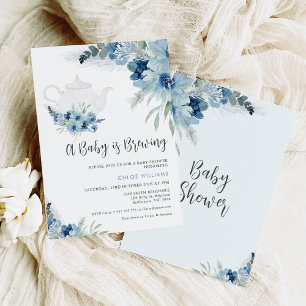 Bohemian Blue Blommigt Baby är en brusten babystöt Inbjudningar