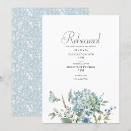 Bohemian Blue Blommigt Watercolor Bröllop Rehearsa Inbjudningar