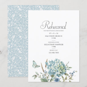 Bohemian Blue Blommigt Watercolor Bröllop Rehearsa Inbjudningar