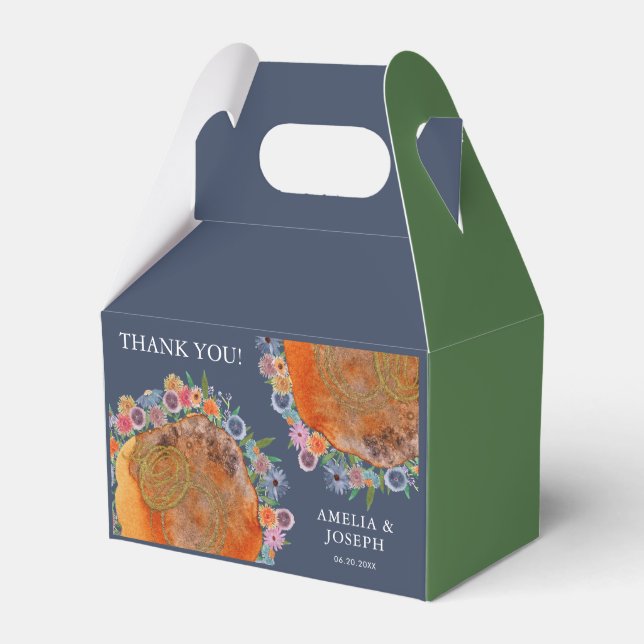 Bohemian Blue Boho Whimsical Wildblomma Bröllop Presentaskar (Framsidan Sidan)