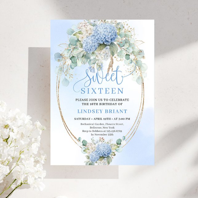 Bohemian Blue Floral Sweet 16 Birthday Invitation Inbjudningar (Bohemian Blue Floral Sweet 16 Birthday Invitation)