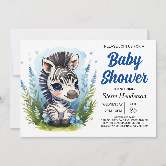 Bohemian Blue Magic Zebra Boy Shower Inbjudningar (Framsida)
