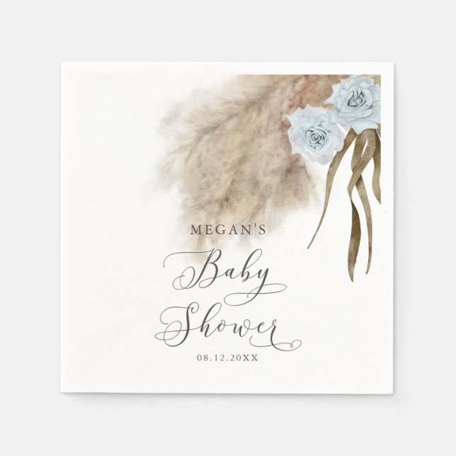 Bohemian Blue Pampas Grass Baby Shower Pappersservett (Framsidan)