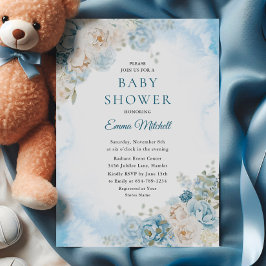 Bohemian Blue Ro Flowers Baby Shower Inbjudningar
