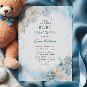 Bohemian Blue Ro Flowers Baby Shower Inbjudningar