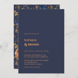 Bohemian Blue Rust Blommigt Bröllop Inbjudningar