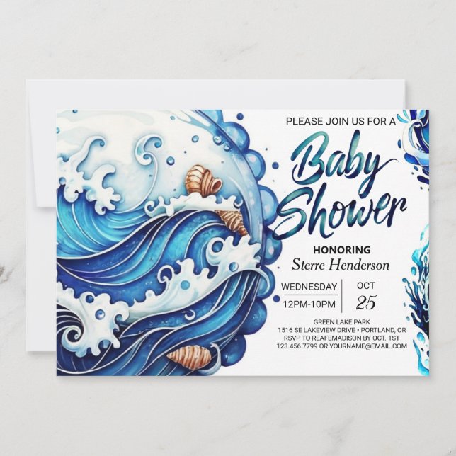 Bohemian Blue Vatten Baby Shower Inbjudningar (Framsida)
