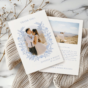 Bohemian Blue Wildblommc Classic Bröllop Photo Tack Kort