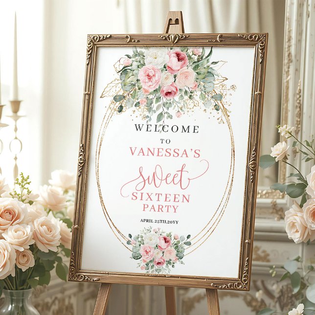Bohemian Blush Blommig Sweet 16 Välkomstaffisch Poster (Bohemian Blush Floral Sweet 16 Welcome)