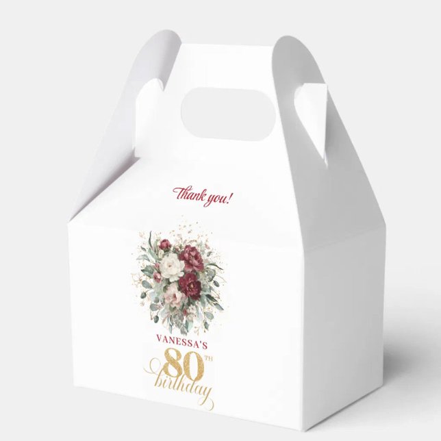 Bohemian Blush Burgundy 80-årspresentlåda Presentaskar (Bohemian Blush Burgundy 80th Birthday Favor Box)