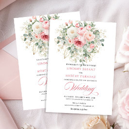 Bohemian Blush Peonies Gold Border Wedding Invite Inbjudningar