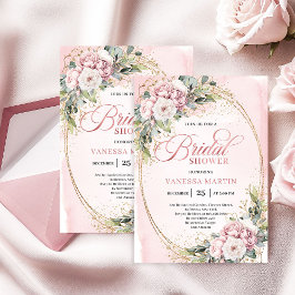 Bohemian Blush Pink Flowers Gold Shower Inbjudningar