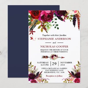 Bohemian boho blommigt inbjudningar