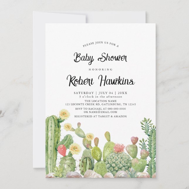 Bohemian Boho Cactus Gender Neutral Baby Shower Inbjudningar (Framsida)
