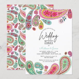 Bohemian Boho Chic rosa indisk Paisley Bröllop Inbjudningar
