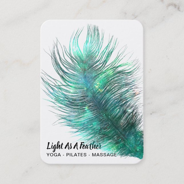 *~* Bohemian Boho Cosmic Emerald Feather Visitkort (Framsida)