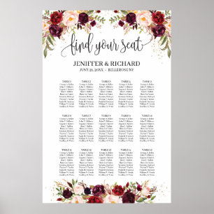 Bohemian boho marsala rosa blommigt Sittdiagram Poster