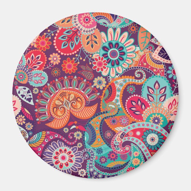 Bohemian Boho MOD Hippy Chic Flower Mönster Magnet (Framsidan)