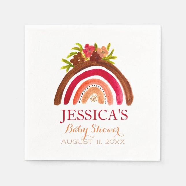 Bohemian Boho Rainbow Baby Shower Earthy Cute Pappersservett (Framsidan)
