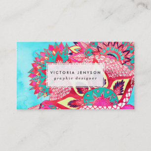 Bohemian boho Red Blue blommigt paisley mönster Visitkort