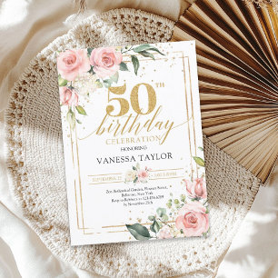 Bohemian boho rosa blommigt guld 50 födelsedag inbjudningar