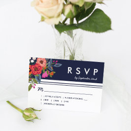 Bohemian Bouquet - Bröllopet OSA Navy Blue & Coral Kort