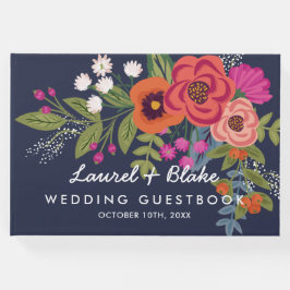 Bohemian Bouquet - marinblått - Bröllop Gästböcker