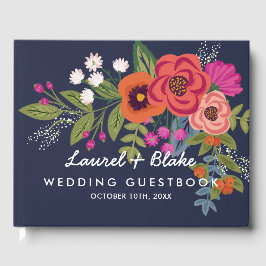 Bohemian Bouquet - marinblått - Bröllop Gästböcker