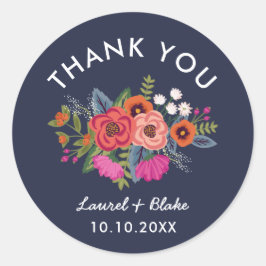 Bohemian Bouquet - Navy Blue Bröllop Tack Runt Klistermärke