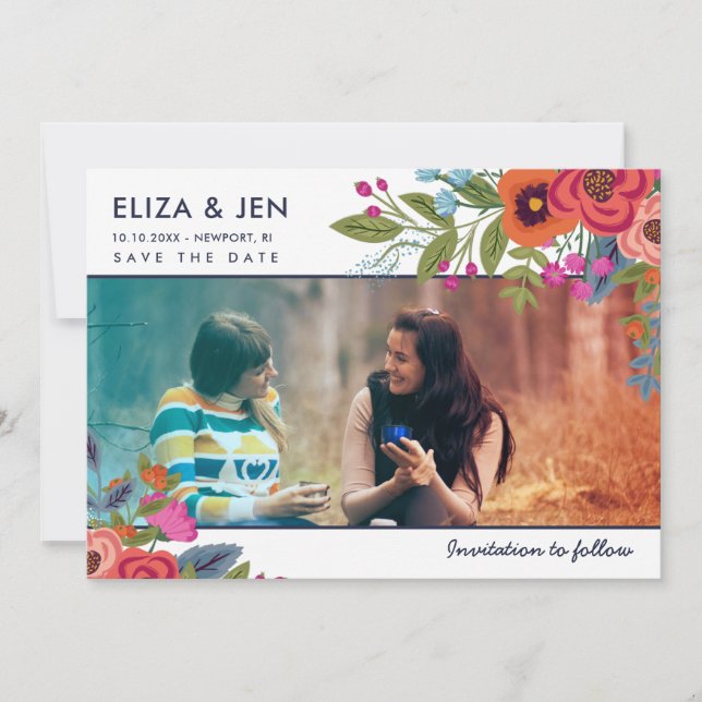 Bohemian Bouquet Photo Save Date Spara Datumet (Framsida)