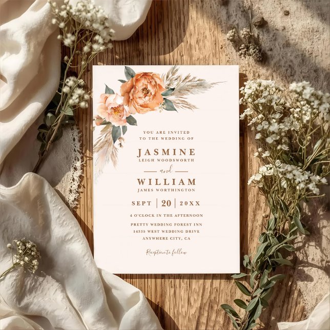 Bohemian Bouquet Rustic Elegant QR Code Wedding Inbjudningar (Skapare uppladdad)