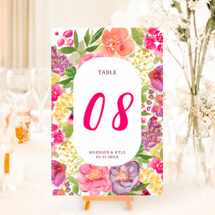 Bohemian bright blommigt Arch-skript chic bröllop Bordsnummer