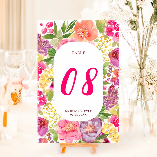 Bohemian bright blommigt Arch-skript chic bröllop Bordsnummer (Bohemian bright floral arch script chic wedding table number)