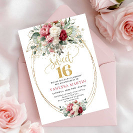 Bohemian Burgundy Blush Greenery Sweet 16 Invites Inbjudningar