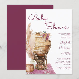 Bohemian Burgundy Pampas Boho Baby Shower Inbjudningar
