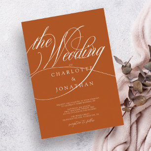 Bohemian Burnt Orange Elegant Calligraphy Bröllop Inbjudningar