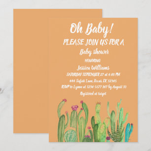 Bohemian Cactus Arizona Boy Watercolor Baby Inbjudningar