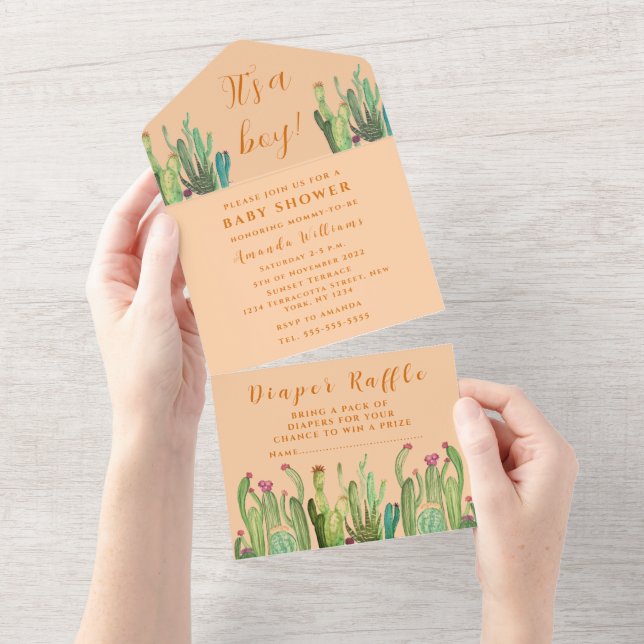 Bohemian Cactus Desert Baby Shower Boy Earth Tone (Avrivbar del)