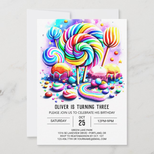 Bohemian Candyland Printable Birthday Inbjudningar (Framsida)