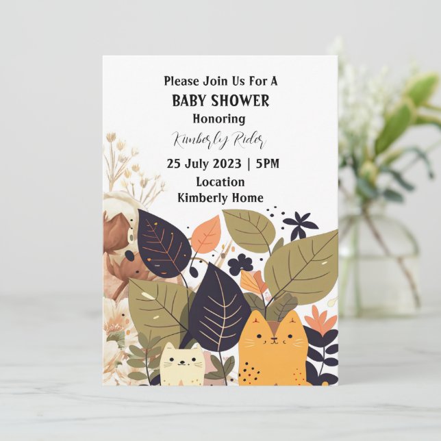 Bohemian Cat Baby Shower Inbjudningar (Stående Fram)