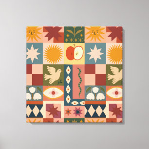 Bohemian Celestial Patchwork med psykotiska symbol Canvastryck