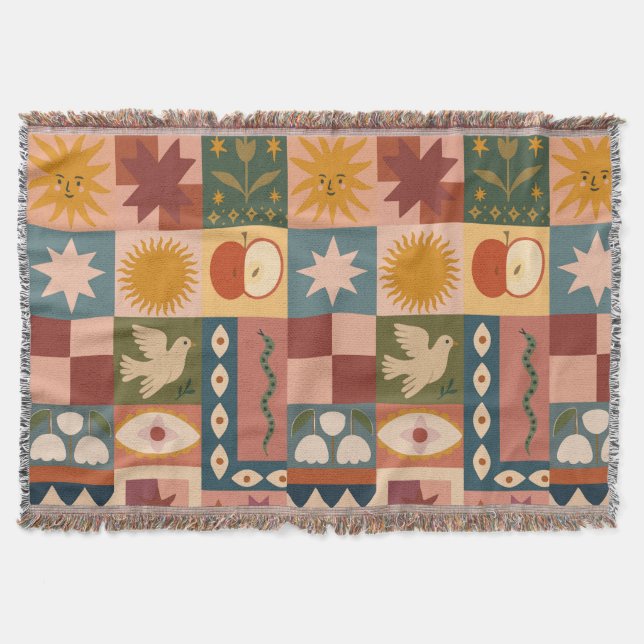 Bohemian Celestial Patchwork med psykotiska symbol Filt (Framsidan)