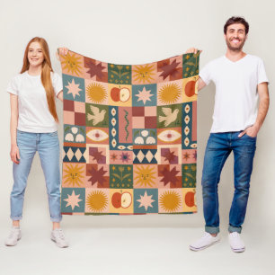 Bohemian Celestial Patchwork med psykotiska symbol Fleecefilt