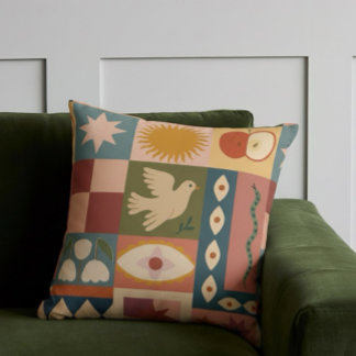 Bohemian Celestial Patchwork med psykotiska symbol Kudde