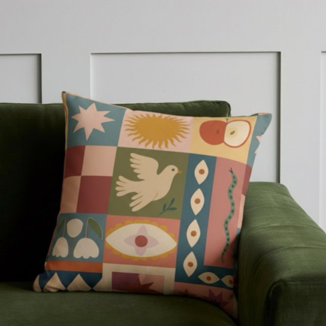 Bohemian Celestial Patchwork med psykotiska symbol Kudde (Skapare uppladdad)