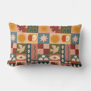 Bohemian Celestial Patchwork med psykotiska symbol Lumbarkudde