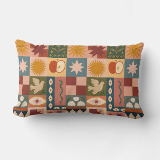 Bohemian Celestial Patchwork med psykotiska symbol Lumbarkudde