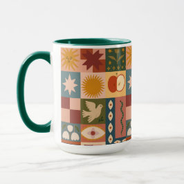 Bohemian Celestial Patchwork med psykotiska symbol Mugg